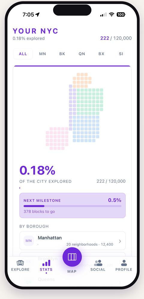 How much of NYC have you walked? - a screen from the Blocks app